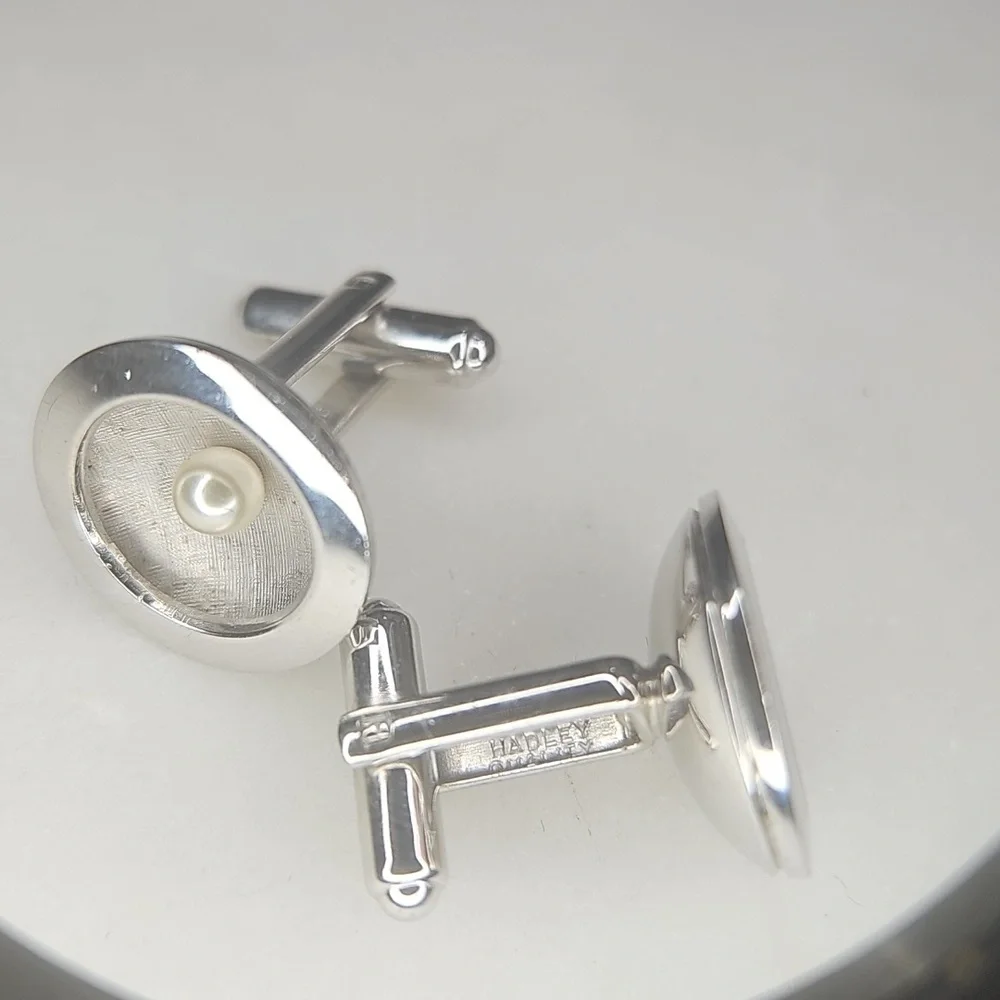 Vintage Hadley Quality Silvertone and Pearl Cufflinks